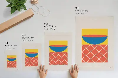 Geometric composition wall art yellow blue and red print