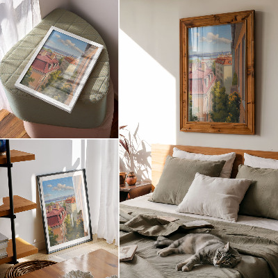 Poster Lush trees red tile blue sky