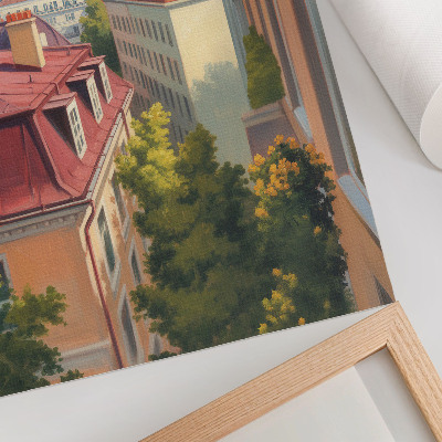 Poster Lush trees red tile blue sky