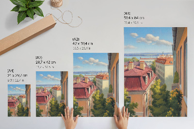 Poster Lush trees red tile blue sky