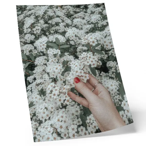 Art print white flowers with green hands and red nails