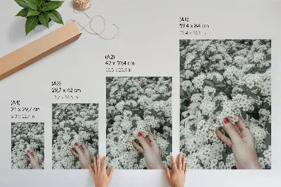 Art print white flowers with green hands and red nails