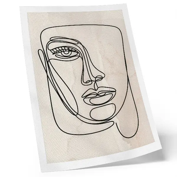 Premium wall art minimalist face design in beige and black