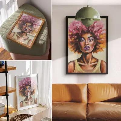 Art print featuring a vivid and expressive figure with a strong facial expression
