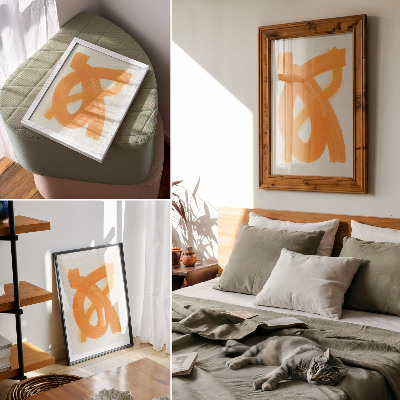Premium wall art Abstract orange vivid brush strokes