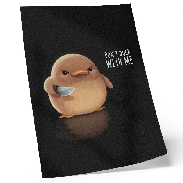 Art print Adorable duck with a knife on a black background
