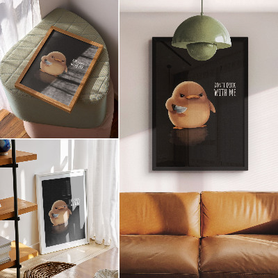 Art print Adorable duck with a knife on a black background