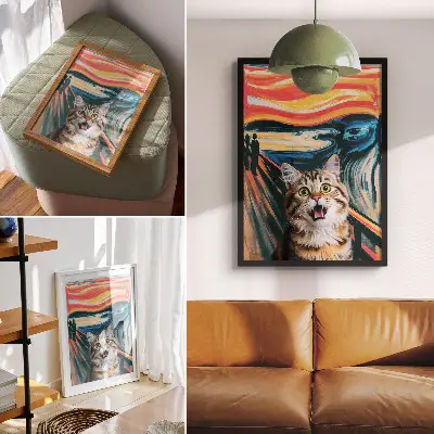 Cat poster with an abstract vivid background