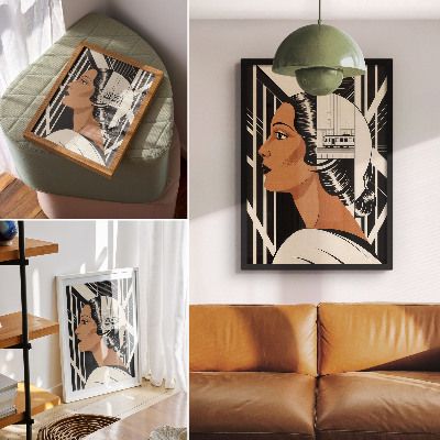 Premium wall art Woman's profile geometric lines modernist style
