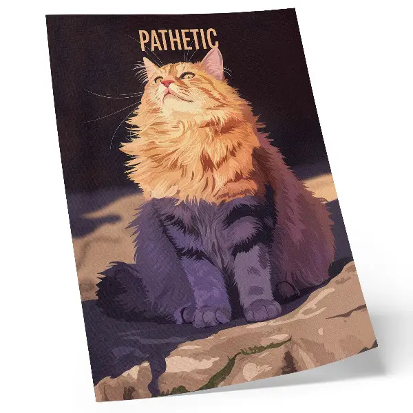 Decorative poster cat with text in orange gray and beige