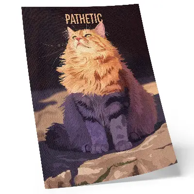Decorative poster cat with text in orange gray and beige