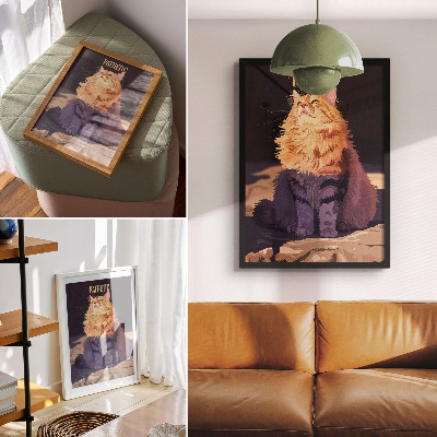 Decorative poster Cat with text orange gray beige