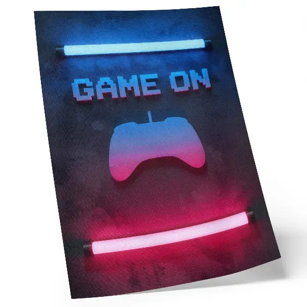 Neon pixel inscription poster playing pad dynamics