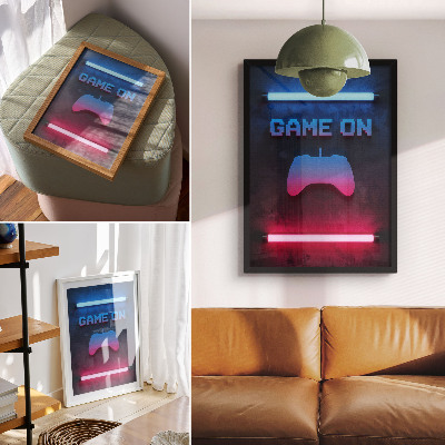 Poster Neon pixel inscription playing pad dynamics