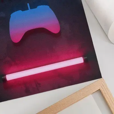 Neon pixel inscription poster playing pad dynamics