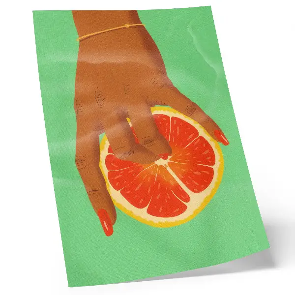 Hand with grapefruit pop art wall decor vibrant colorful artwork print