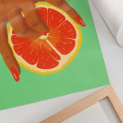 Hand with grapefruit pop art wall decor vibrant colorful artwork print
