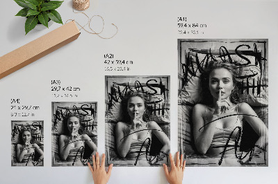 Poster Black and white graffiti figure dynamic lines