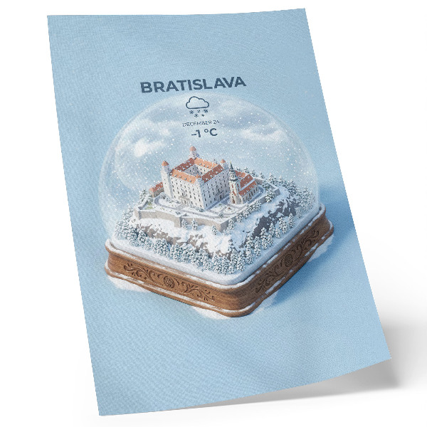 Poster Winter globe with castle and snow illustration style