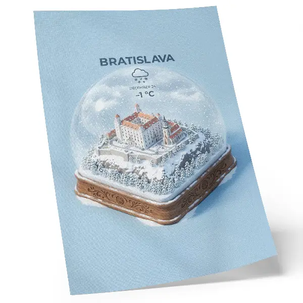 Poster winter globe with castle and snow illustration