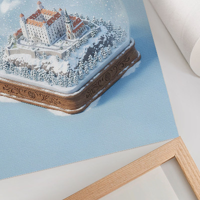 Poster Winter globe with castle and snow illustration style