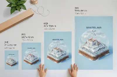 Poster winter globe with castle and snow illustration