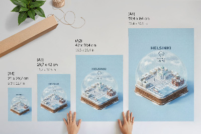 Decorative poster Miniature Helsinki in a snow globe