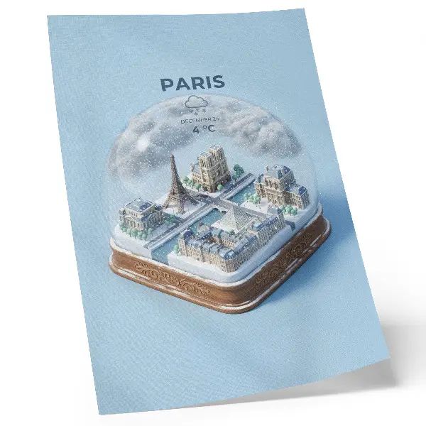 Winter Paris snow globe premium wall art