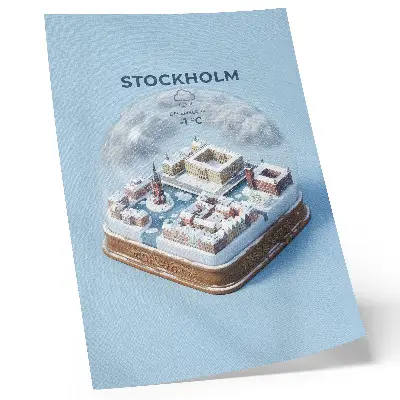 Decorative poster Stockholm in a sphere featuring modern architecture in a winter climate