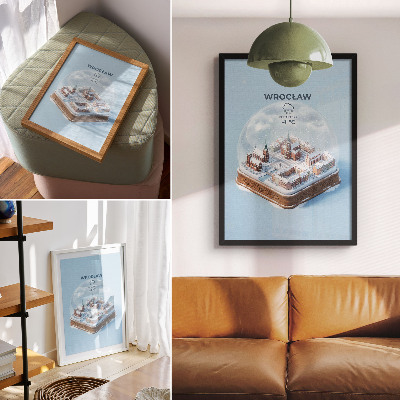 Decorative poster A miniature city in a winter glass globe