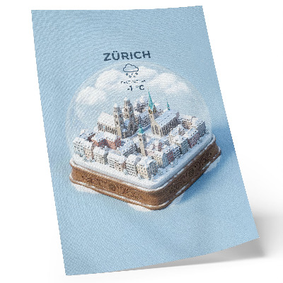 Art print City in a glass ball winter snow architecture