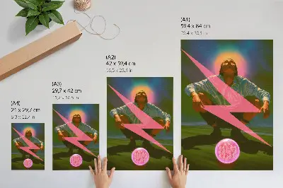 Poster with neon colors and a surprising figure