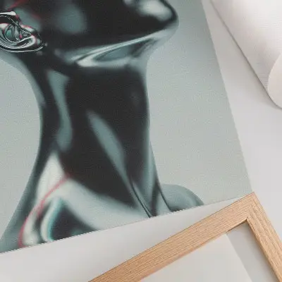Decorative poster modern futuristic sculpture in red and gray