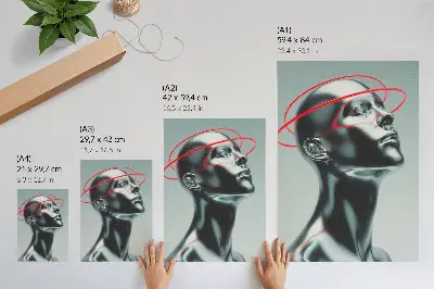 Decorative poster modern futuristic sculpture in red and gray