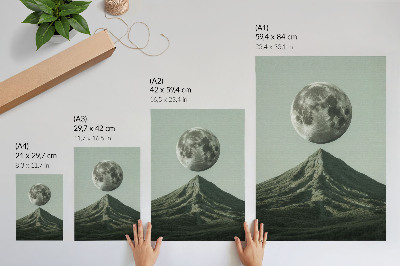Poster Moon over the mountain green shades mysterious scenery