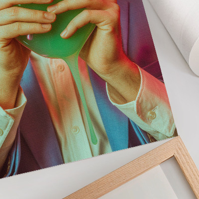 Art print A colorful mask in the hands of a surreal figure