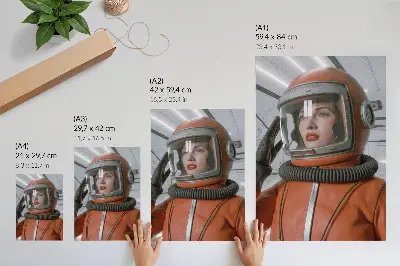 Premium wall art modernist orange space figure in a spacesuit