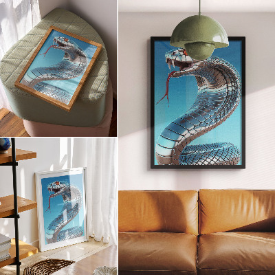Decorative poster Metallic snake blue background red intensity