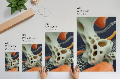 Premium wall art abstract forms in cream orange and navy blue