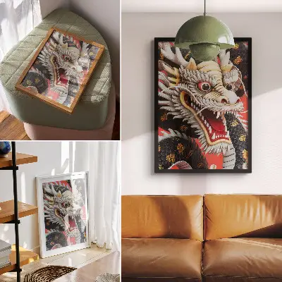 Dragon art print with intricate decorative details