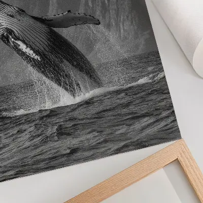 Premium wall art jumping whale with mountains in the background