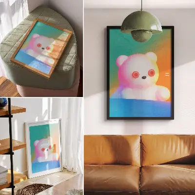 Decorative poster colorful teddy bear on a gradient background in a modern style