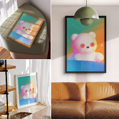 Decorative poster Colorful teddy bear on a gradient background, modern style