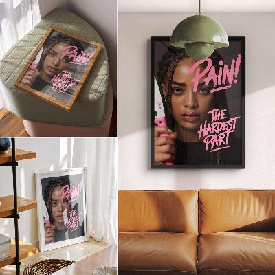 Decorative poster Face with pink lettering dynamic atmosphere