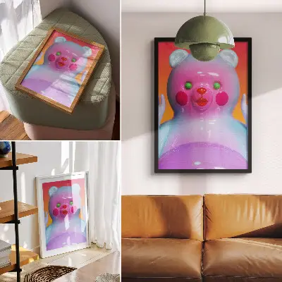 Decorative poster colorful teddy bear with a vivid modern composition