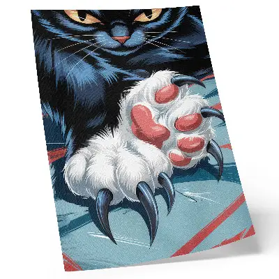 Premium wall art cat with claws in vivid colors featuring intense dynamics