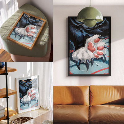 Premium wall art Cat with claws, vivid colors, intense dynamics