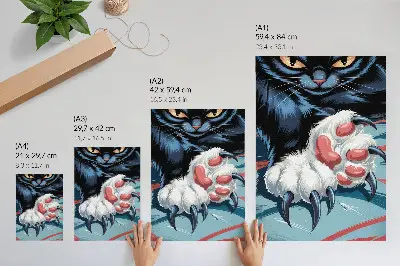 Premium wall art cat with claws in vivid colors featuring intense dynamics