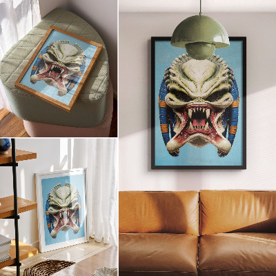 Premium wall art A striking monster mask in green and blue.