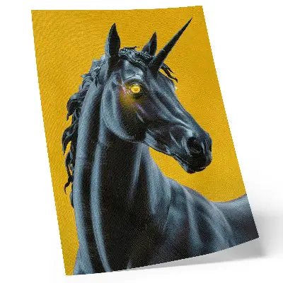 Unicorn poster magical and mysterious on a yellow background